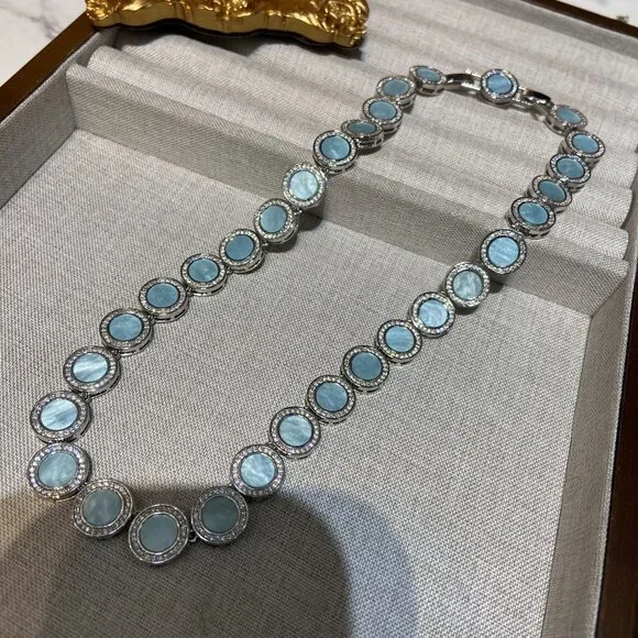 Vintage Ins Natural Blue Shell Jewelry Set | Iridescent Sea Shell Necklace & Ear - Picture 2 of 4